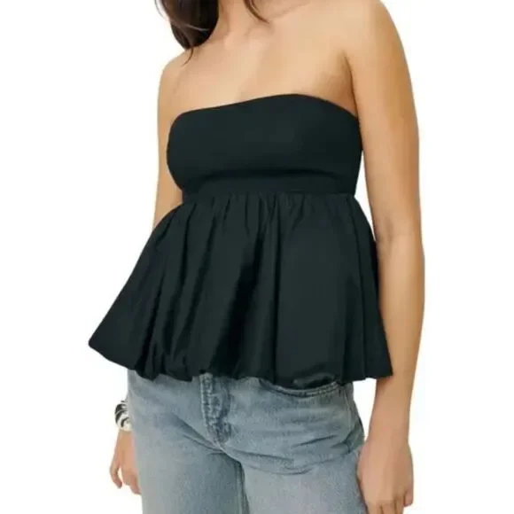 NWT Reformation Simone Strapless Bubble Hem Peplum Black Top Size Small $128 - Picture 5 of 11